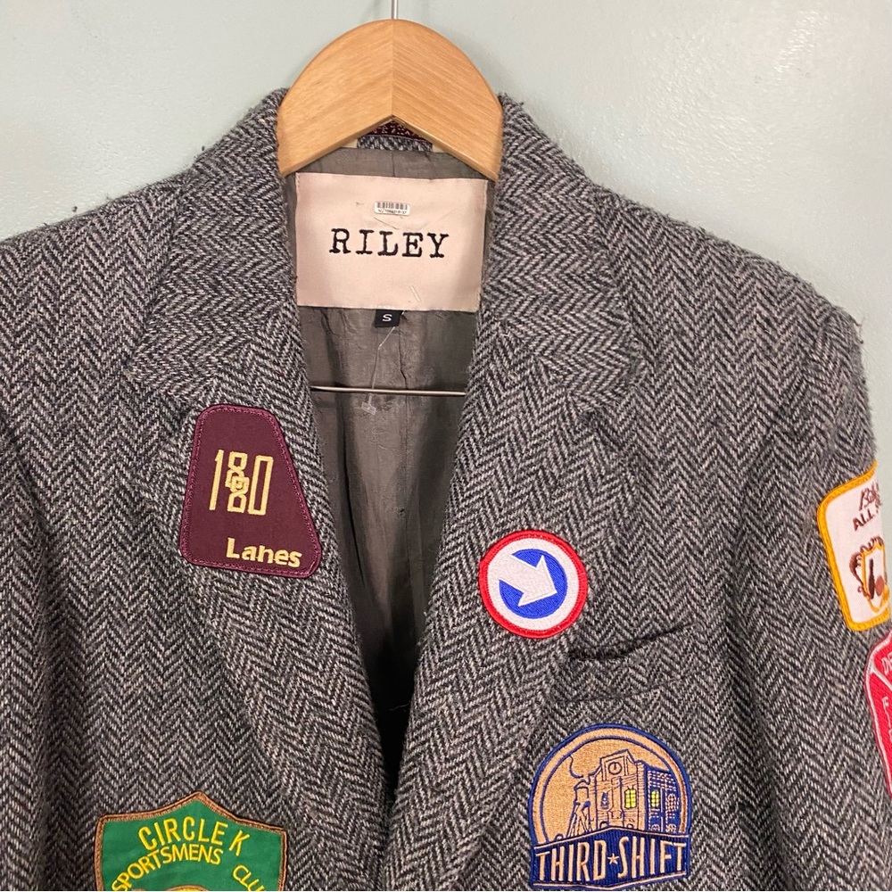 Riley Patchwork Relaxed Blazer Gray Herringbone S… - image 3